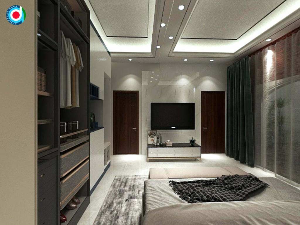 Modern & Luxurious Master Bedroom TV Unit Design by DesignersGroup